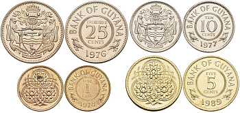 Гайана набор из 4 монет 1978-1989 1, 5, 10, 25 центов KM 31, 32, 33, 34 N5-72