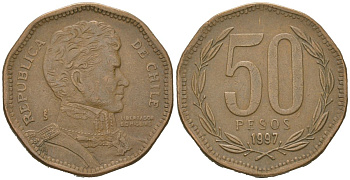 Чили 50 песо 1997 So KM 219 алюминиевая бронза 4523-355