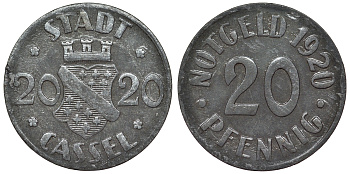 Германия, Кассель 20 пфеннигов 1920 Гессен, нотгельд цинк 4121-433