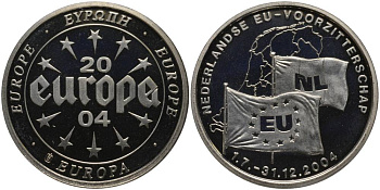 НИДЕРЛАНДЫ МЕДАЛЬ 2004 ПРЕЗИДЕНТСТВО В ЕВРОСОЮЗЕ, СЕРЕБРЕНИЕ, ТИРАЖ 20000 ЭКЗ., С СЕРТИФИКАТОМ медно-никель PROOF 02-056-25