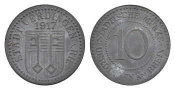 Юрдинген 10 пфеннигов 1917 Funck 554.2A, Men05 25409.3, Men18 31820.3 цинк 4636-1217