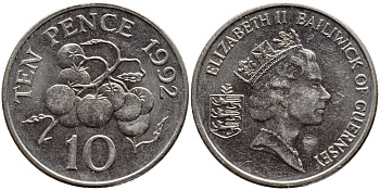 Гернси 10 пенсов 1992 помидоры KM 43.2 медно-никель 56-341