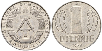 ГДР 1 пфенниг 1975 A KM 8.1 алюминий 116-832