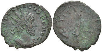 Римская Империя, императоры в Галлии антониниан 271 - 274 Тетрик, IMP TETRICVS P F AVG, бюст императора / LAETITIA AVGG, Летиция, персонификация Счастья, Колония Агриппины (Кельн) RIC 88 биллон 1073-20-65