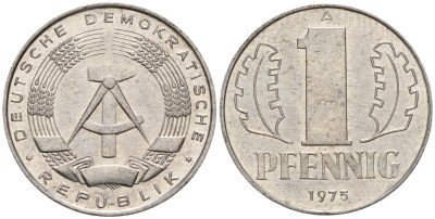 ГДР 1 пфенниг 1975 A KM 8.1 алюминий 116-832