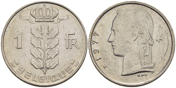 Бельгия 1 франк 1977 Belgique, Бодуэн I (1951-1993) KM 142.1 медно-никель 67-741