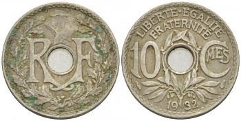 ФРАНЦИЯ 10 САНТИМОВ 1932 ТИП ЛИНДАЙЁ KM 866а медно-никель 77-612