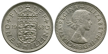 Великобритания 1 шиллинг 1963 Елизавета II (1952-2022), Английский герб KM 904, Spink 4147 медно-никель 4384-512