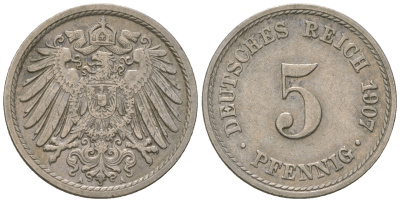 ГДР 5 пфеннигов 1907 A, KM 11, J. 12 медно-никель 3458-1119