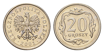 Польша 20 грошей 2001 Y 280 медно-никель UNC 105-729