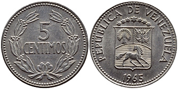 Венесуэла 5 сентимо 1965 KM 38.2 медно-никель 4392-924