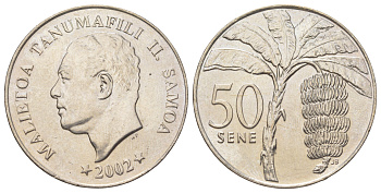 Самоа 50 сене 2002 Малиетоа Танумафили II (1962-2010) KM 134 медно-никель UNC 4583-625