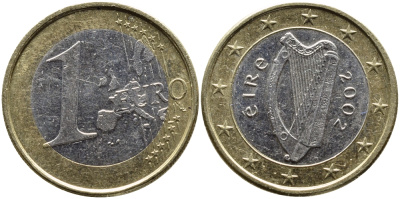 Ирландия 1 евро 2002 KM 38 биметалл 4390-1024