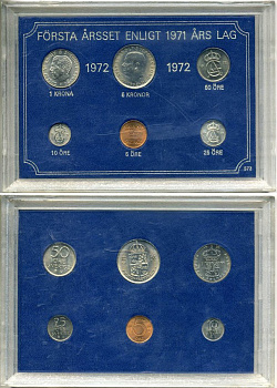 Швеция набор из 6 монет 1972 Густав VI Адольф (1950-1973), в пластике UNC 4-4-1-22