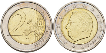 Бельгия 2 евро 2006 Альберт II KM 231 биметалл аUNC 4111-714