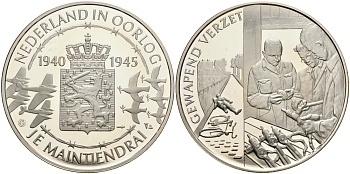 Нидерланды медаль ND Голландия в войне 1940-1945, обучение солдат, 31,3 гр, 45,0 мм  серебро  PROOF  11-323-24