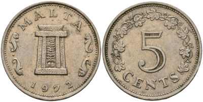 Мальта 5 центов 1972 KM 10 медно-никель 4156-217