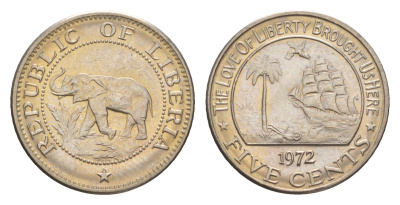 Либерия 5 центов 1972  KM 14 медно-никель  UNC 4659-466
