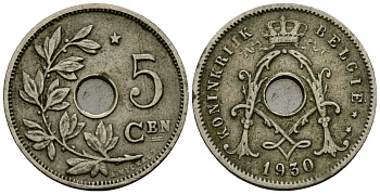 Бельгия 5 сантимов 1930 Belgie KM 67 медно-никель 4173-615