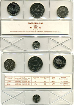 Швеция набор из 4 монет 1989 Карл XVI Густав (1973- ) официальный набор монетного двора UNC 8-1-03-12