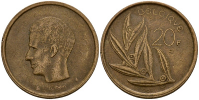 Бельгия 20 франков 1981 Belgique, Бодуэн I (1951-1993) KM 159 никель бронза 4601-343