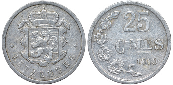 Люксембург 25 сантимов 1960 KM 45a.1 алюминий 4528-244