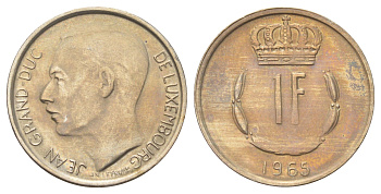 Люксембург 1 франк 1965 Великий герцог Жан (1964-2000) KM 55 медно-никель 4668-1133