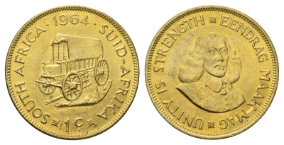 ЮАР 1 цент 1964 Ян ван Рибек KM 57 латунь UNC 4526-1041