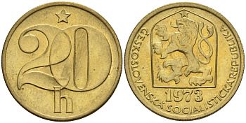 Чехословакия 20 геллеров 1973 KM 74 латунь 4152-832