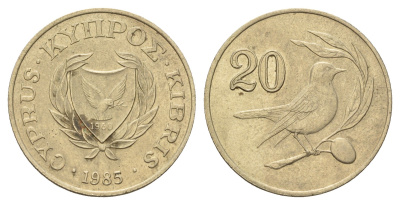 Кипр 20 центов 1985 KM 57.2 никель латунь 3459-816