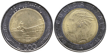 Италия 500 лир 1987 R KM 111 биметалл 259-743