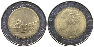 Италия 500 лир 1987 R KM 111 биметалл 259-743