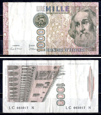 Италия 1000 лир 1982 Pick 109 a бумага 6312-6-3-2