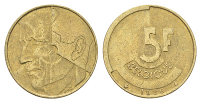 Бельгия 5 франков 1986 Belgique, Бодуэн I (1951-1993) KM 163 медь алюминий никель 4706-151