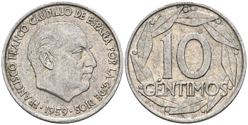 Испания 10 сентимо 1959 Франсиско Франко (1939-1975) KM 790 алюминий 4154-512