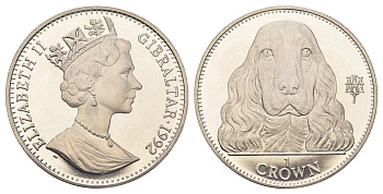 Гибралтар 1 крона 1992 Лучшие друзья человека (собаки) - Кокер-спаниель KM 103 медно-никель BU 1524-1544