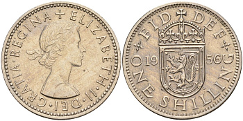 Великобритания 1 шиллинг 1956 Елизавета II (1952-2022), Шотландский герб KM 905, Spink 4148 медно-никель 4153-931