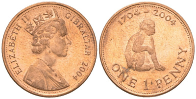 Гибралтар 1 пенни 2004 300 лет захвату Гибралтара KM 1046 сталь плакированная бронзой UNC 4618-619