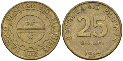 Филиппины 25 сентимо 1999  KM 271 латунь    4115-424