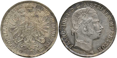 Австрия 1 флорин 1861 А, Франц Иосиф I (1848-1916) KM 2219 серебро 1515-1442