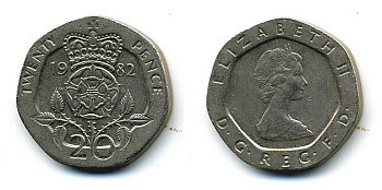 Великобритания 20 пенсов 1982 Елизавета II (1952-2022) KM 931, Spink 4230 (G1) медно-никель 4110-1012