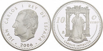 Испания 10 евро 2006 M, Выдающиеся европейцы - Карл V KM 1122 серебро PROOF 02-262-11