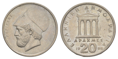 Греция 20 драхм 1988 Перикл, пантеон KM 133 медно-никель UNC 4185-746