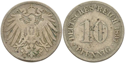 Германия 10 пфеннигов 1897 G KM 12, J. 13 медно-никель 4401-1017