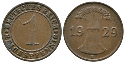 ГЕРМАНИЯ 1 РЕЙХСПФЕННИГ 1929 D KM 37, J. 313 бронза 4380-1165