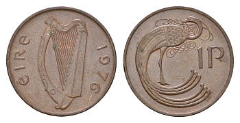 Ирландия 1 пенни 1976 мифологическая птица лира KM 20 бронза 4690-364