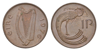 Ирландия 1 пенни 1976 мифологическая птица лира KM 20 бронза 4690-364