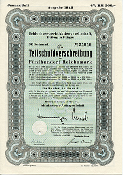 Германия 500 рейхсмарок 1943 АО Schluchseewerk (оператор 5 ГЭС), Фрайбург-им-Брайсгау, 4% -ное частичное обязательство   бумага   8804-100-1