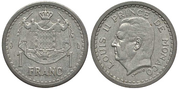 Монако 1 франк 1943 Луи II (1922-1949) KM 120 алюминий 113-824