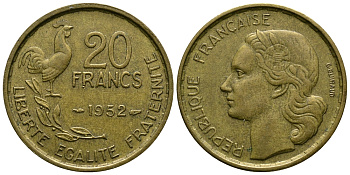 ФРАНЦИЯ 20 ФРАНКОВ 1952 KM 917.1 алюминиевая бронза 84-855
